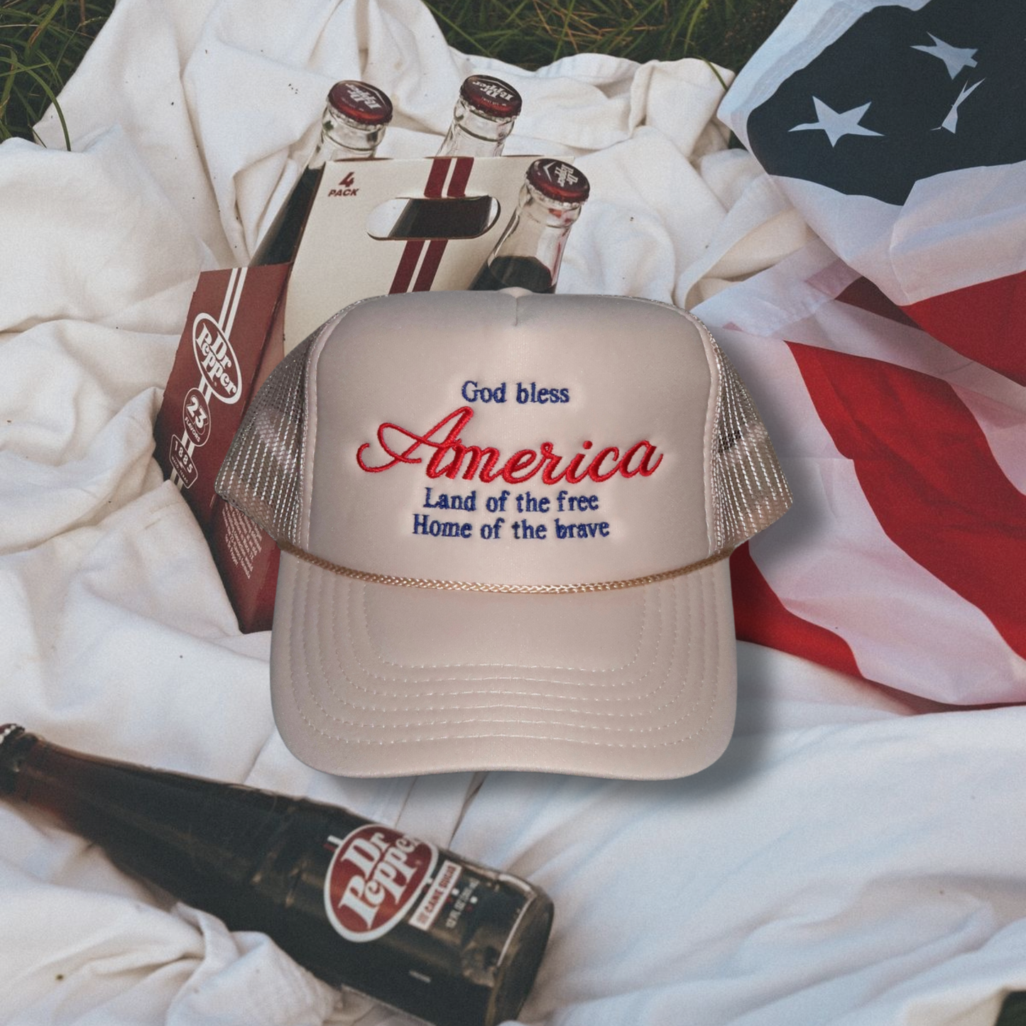 God Bless America Embroidered Trucker Hat | Patriotic Hat