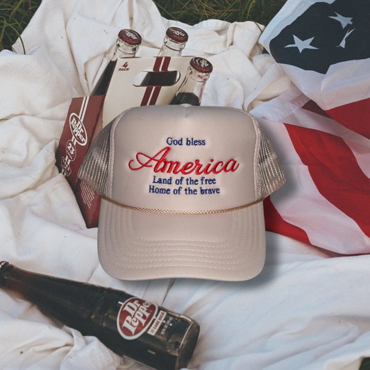 God Bless America Embroidered Trucker Hat | Patriotic Hat