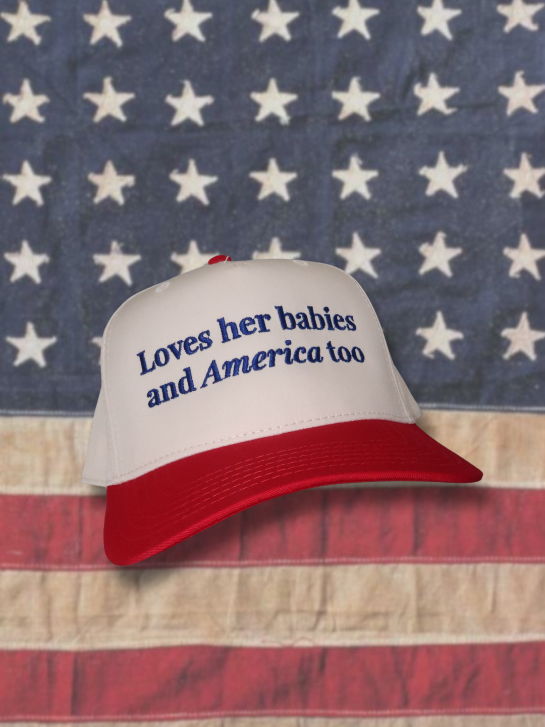 Loves Her Babies and America Too Hat | Patriotic Mom Hat | USA Americana