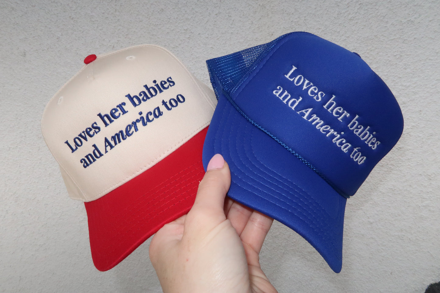 Loves Her Babies and America Too Hat | Patriotic Mom Hat | USA Americana