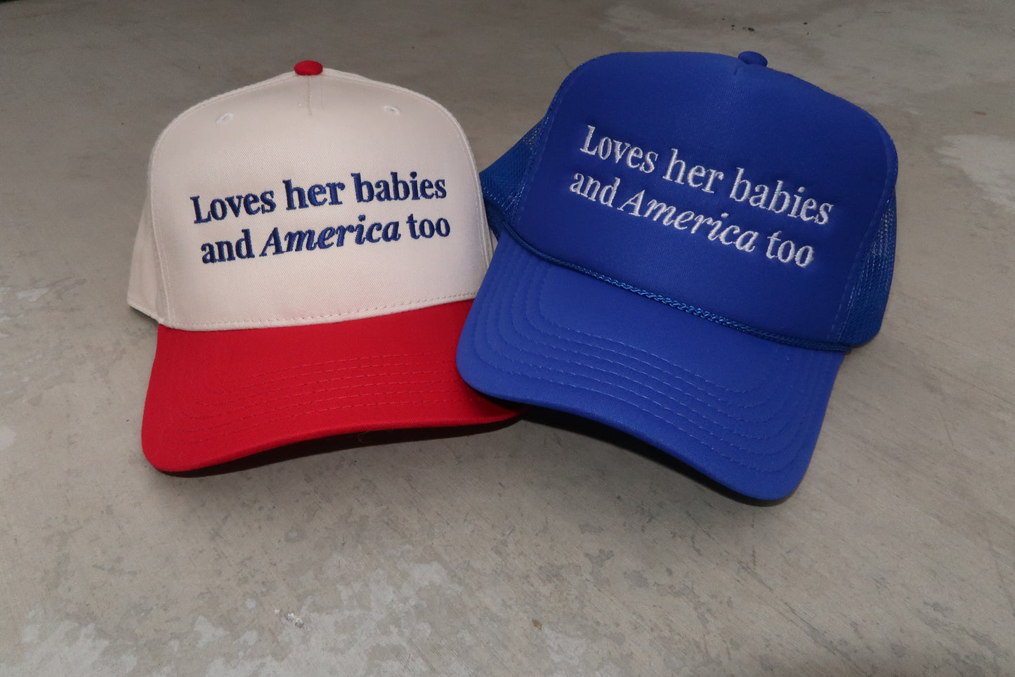 Loves Her Babies and America Too Hat | Patriotic Mom Hat | USA Americana