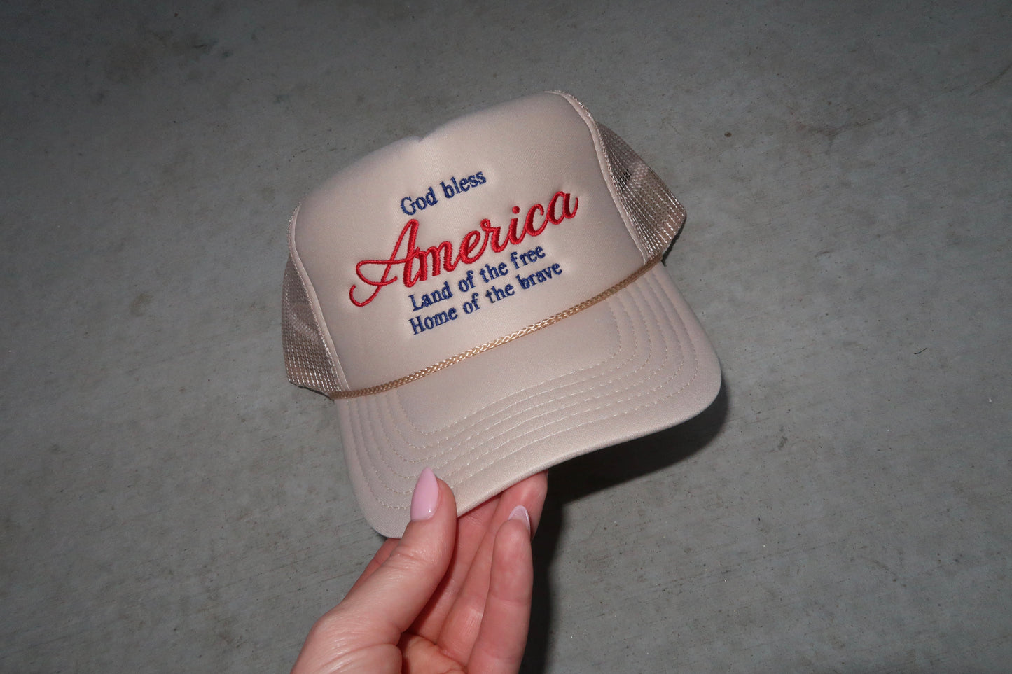 God Bless America Embroidered Trucker Hat | Patriotic Hat